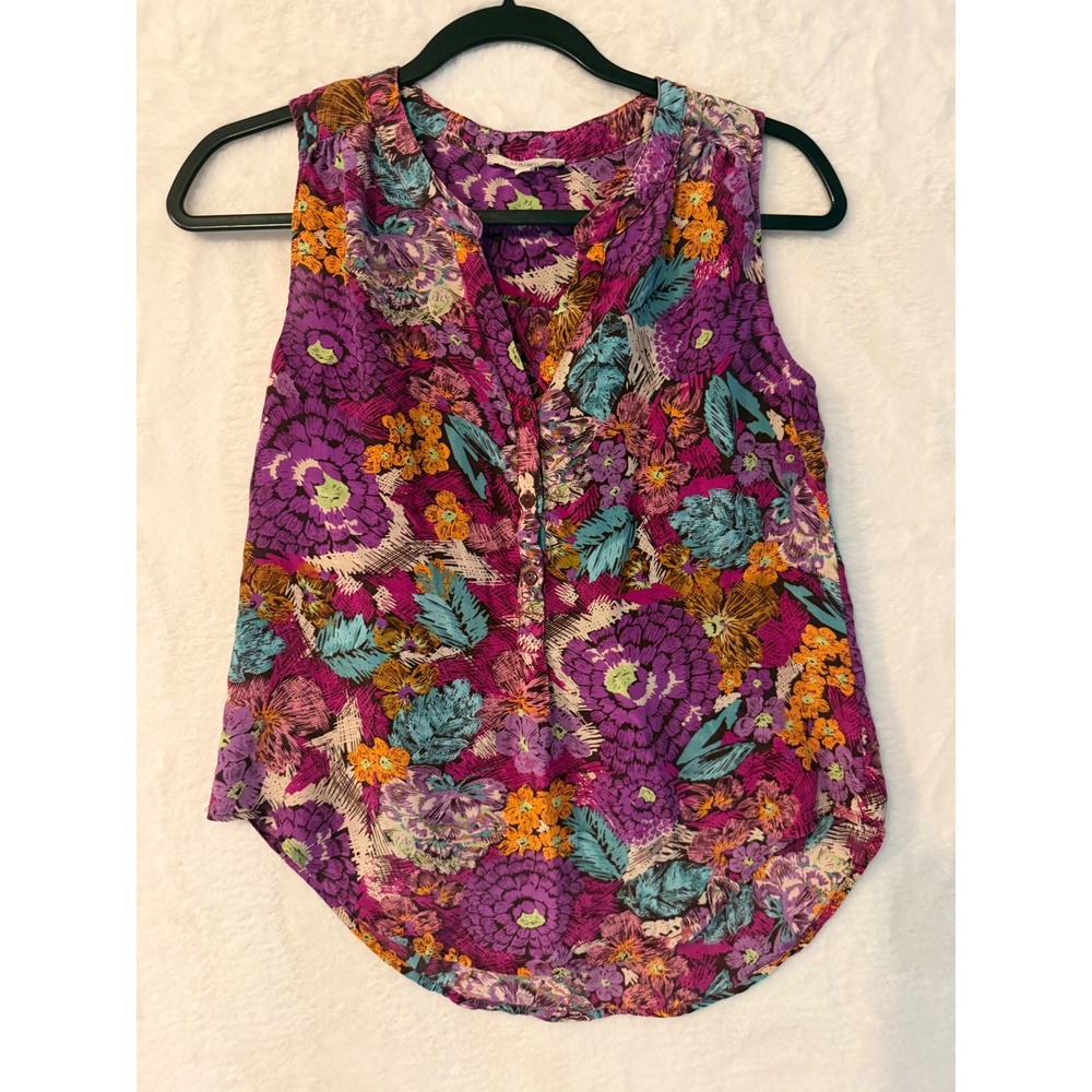 41 Hawthorn Purple Floral Silk Sleeveless Blouse‎ XS Stitch Fix